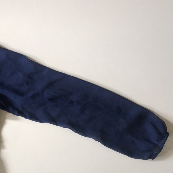 🎃LOFT- Navy Blue Sheer Ruffled Tier Shirt-M - Picture 10 of 14